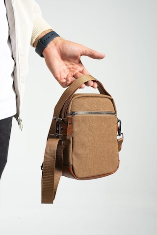 Baginn Erkek Omuz Çantası Elde Tutma 23 14 Cm Çapraz Askılı Postacı Çantası Mega Çanta Kanvas Kumaş Camel