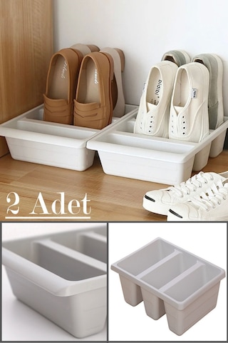 2 Adet Roma Ayakkabı Terlik Kutusu Dikey Ayakkabı Rampası 3 Bölmeli Düzenleyici Organizer