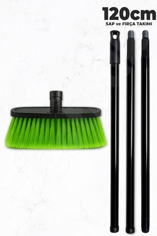 Saplı Ev Fırçası - Ekstra Kaliteli - 120cm Sap - Demonte Sap - Uzun Fırça Kılı - Oto Fırçası