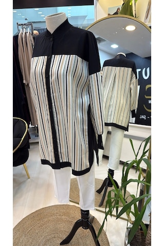 İnvee Ekose Desenli Siyah Camal Tunik 6652 Camel