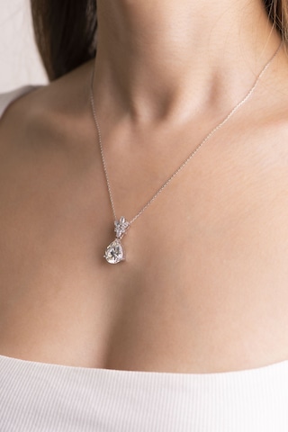 Beyaz Altın Sertifikalı Premium Created Damla Taşlı 5.06 Ct Effect Tektaş Kolye