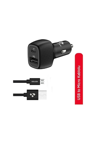 İkili Araç İçi Hızlı Şarj Başlığı Çakmaklık - Usb + Micro Kablolu