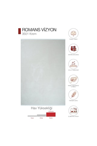 Romans Vizyon 3501 Krem Halı - Akrilik Pamuk Taban Çizgili Krem Halı