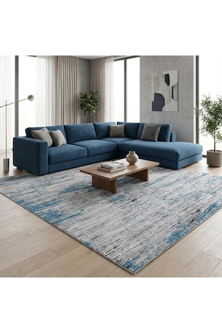 Gri Mavi Salon Halısı Modern Dokulu Dijital Baskılı Kaymaz Tabanlı Halı Dijital Baskı Halı 7 Mm