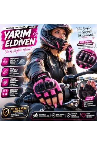 Akgüneş Motogaraj Pembe Motosiklet Eldiveni Yazlık Hava Alan Korumalı Dokunmatik Uyumlu Kadın Motosiklet Eldiveni