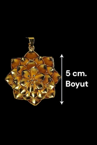 22 Ayar Altın Kaplama Lotus Çiçeği Madalyon Kolye Ucu 5 Cm Gold
