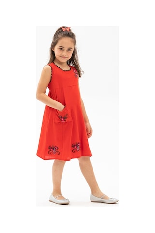 Burçak Şile Bezi Kız Çocuk Elbise Kırmızı Krmz