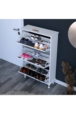 Modilayn Varbi Kapı Önü 72x 127x 26 Cm Lik 3 Düşer Kapak 6 Göz Raf Bölmeli Ayakkabılık Beyaz-antrasit