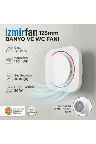 Round 125 Bd 12,5 Luk Sessiz Yuvarlak Banyo Aspiratörü Kapaklı Damperli Havalandırma