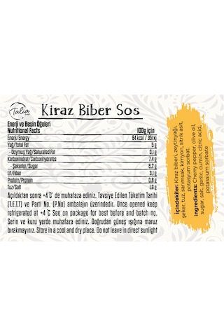 Talia Kiraz Biber Sos 300g Cherry Pepper Sos