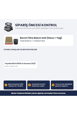 Bosch Filtre Bakım Seti Hava+yağ F026400674 + F026407364 - Rav4 A5 2.5 Hybrid