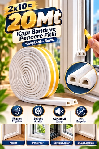 Kapı Bantı Ve Pencere Fitili Bandı Yapışkanlı Beyaz 2 x 10 M