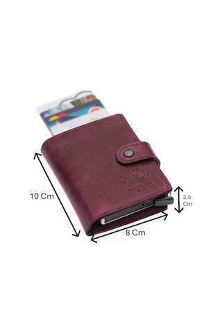 Westpolo Bozuk Para Ve Bol Kart Bölmeli Unisex Eskitme Hakiki Deri Mekanizmalı Kartlık - Bordo Bordo