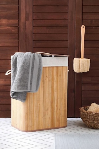 Katlanabilir Bambu Çamaşır Kirli Sepeti 41x31x50 Bej