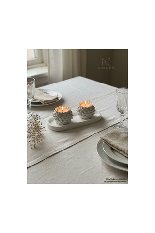 El Yapımı Kozalak Tealight Tutucu 2'li Set Oval Tepsi İle Doğa Temalı Dekoratif Ev Aksesuarı 05