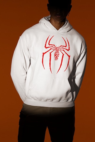 Sevbano Spider-man Logo Baskılı Unisex Oversize Örümcek Adam Hoodie Beyaz