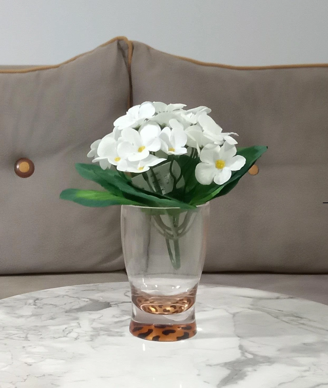2 Adet Vazo Dahil,vazoda Çiçek,beyaz Yapay Çiçek,vazo Dekoratif Leopar 6x6x16cm Çok Renkli