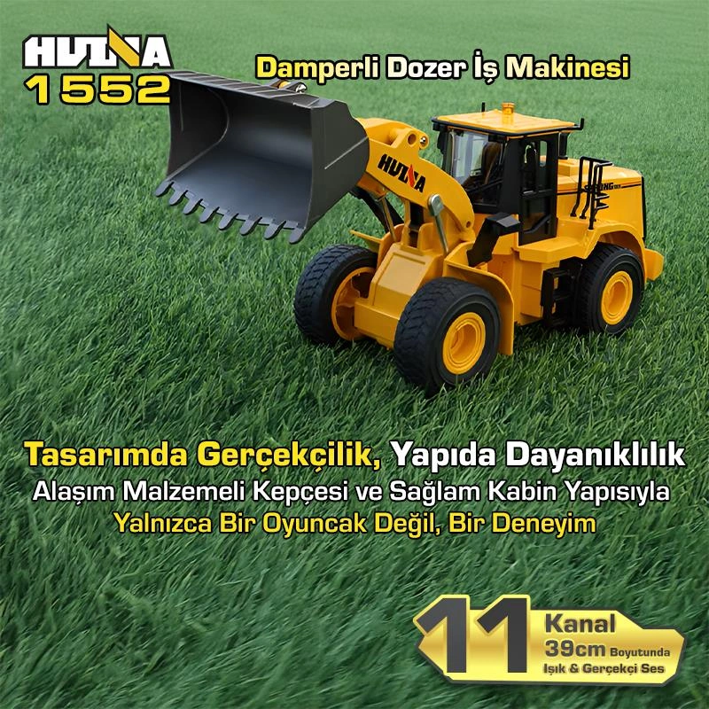 Huına 1552 1/16 11ch Rc Wheel Loader Damper Dozer Kamyon İş Makinesi Kazıcı Uzaktan Kumandalı Rc Model Metal Kepçeli -2.4g Gerçekçi Similasyon Ses Ve Işık Sistemi