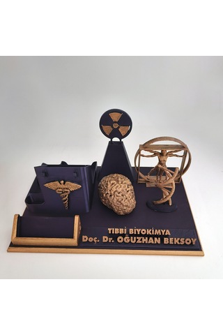 Kişiye Özel Biyokimya Uzmanı Masa İsimliği Ve Kartvizitlik Gold - Siyah