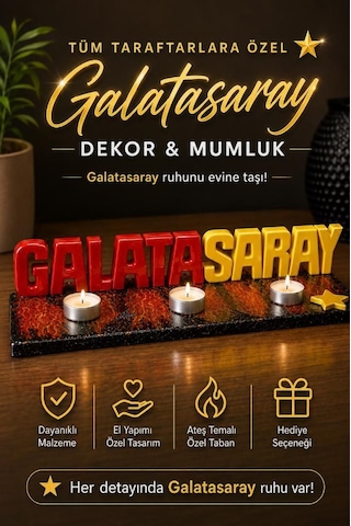 Kırmızı Sarı Taraftar Temalı Dekoratif İsimlik Ve Mumluk Seti