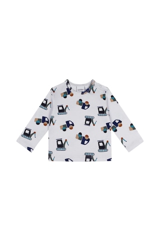 Antebies Organik Gri İnşaat Ekibi Desenli Beli Lastikli Bağcıklı Uzun Kollu Erkek Bebek Tshirt Şort Takımı Lacivert