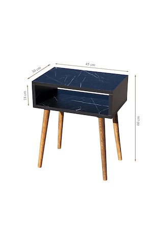 Royal Siyah Mermer Desenli Yan Sehpa Başucu Sehpa Komidin