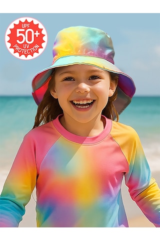 Denokids Uv Korumalı Batik Desenli Kız Çocuk Şapka Renkli