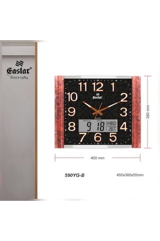 Eastar A590 B Fosforlu Duvar Saati Takvim & Sıcaklık Siyah