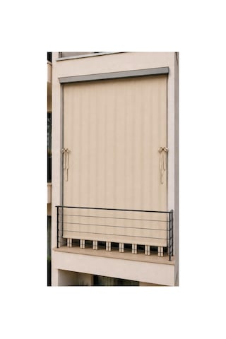 Suya Dayanıklı Kornişli Balkon Perdesi Modern Dış Mekan Fon Perde Bej