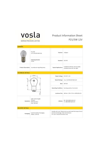 Vosla 12v 1016 Ampul 21/5w Bay15d P21/5w Vs37916 10 Lu