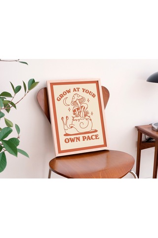 Retro Salyangoz Poster, Olumlu Alıntı Sanatı, Mantar Sanat Eseri, Sınıf Posteri