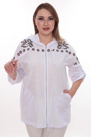 Lady Majestic Büyük Beden %100 Cotton Kapüşonlu Hırka Rahat Ve Şık Tasarım - 44462 Beyaz