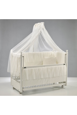 Meltem Kids Mondo Sallanır Ahşap Anne Yanı Beşik 60x120 cm (beyaz-ekru) Ekru