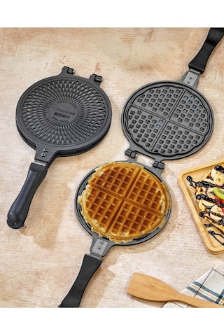 Polochef Granit Waffle Ve Tost Tavası Seti Siyah