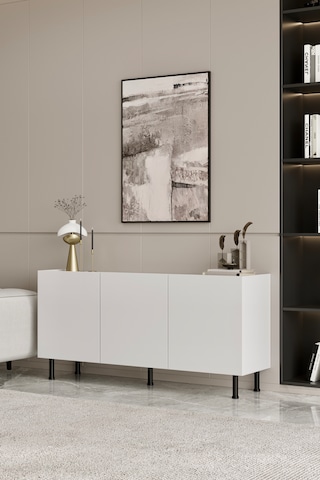 Hitit Konsol 175 Cm 100% Mdf Metal Ayak Beyaz