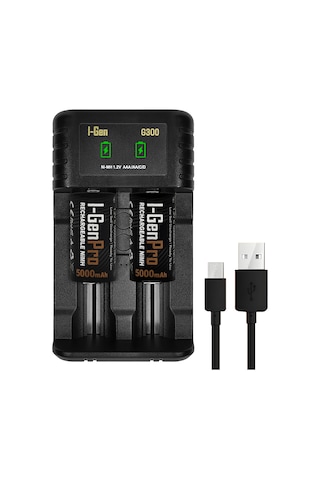 I-gen G32c 2'li Aa/aaa/c/d Pil Şarj Aleti + 2 Adet Pro Hr14 C 5000 Mah 1.2v Ni-mh Şarjlı C Orta Boy Pilli Set
