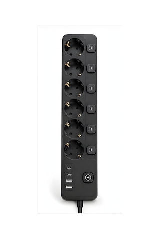 6'li Ayrı Anahtarlı Akım Korumalı Priz, 3680w 16a Çoklu Priz, 2 Usb-a + 2 Type-c, 2 Metre Kablolu, Topraklı, Ev Of Standart