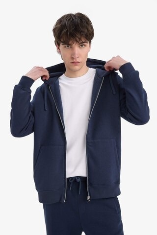 DeFacto Comfort Fit Kapüşonlu İçi Yumuşak Tüylü Basic Düz Kalın Fermuarlı Sweatshirt D7599AX25SPNV135