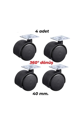 4 Adet Düz Tabanlı Çap 40mm. Döner Tekerlek-9051555100456