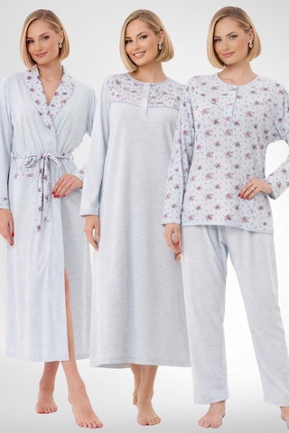 Mecit Pijama Mecit 6320 Mavi Büyük Beden Kadın Sabahlık Pijama Gecelik Set Mavi
