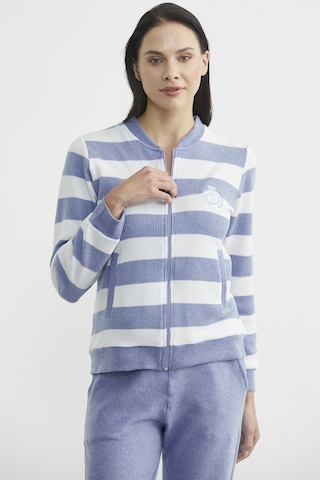 Fitilli Çizgi Kombinli Pijama Takım - Mavi Mavi