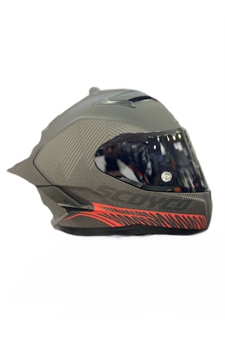 Scoyco 871 Kapalı Kask Mat Gri Kırmızı Siyah Vizörlü
