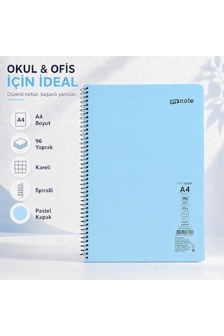 Mynote Flex Pastel A4 96 Yaprak 60 Gr Spiralli Kareli Defter Mavi