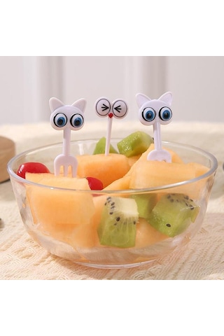 8 Adet Sevimli Kedi Gözü Meyve Çatalı Yaratıcı Hayvan Meyve Çubukları Mini Karikatür Bento Çocuk Dekorasyonu Ev Çok Renkli