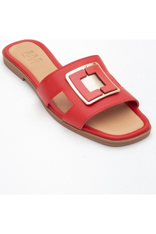 Luvishoes Luvi Shoes Millie Kırmızı Hakiki Deri Tokalı Kadın Terlik Kırmızı