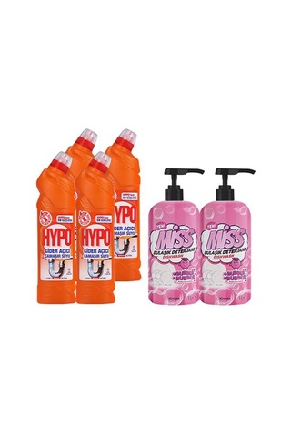 Hypo Gider Açıcı Çamaşır Suyu Çam Tazeliği 750 Gr X 4 + Miss Bulaşık Deterjanı Bubble 1 L X2 6'lı Set