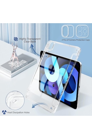 Apple İpad Uyumlu Air 11inç M4/m3/m2 Air 4/5.nesil 10.9 Kılıf Mika Trifolding Şeffaf Kalem Bölmeli