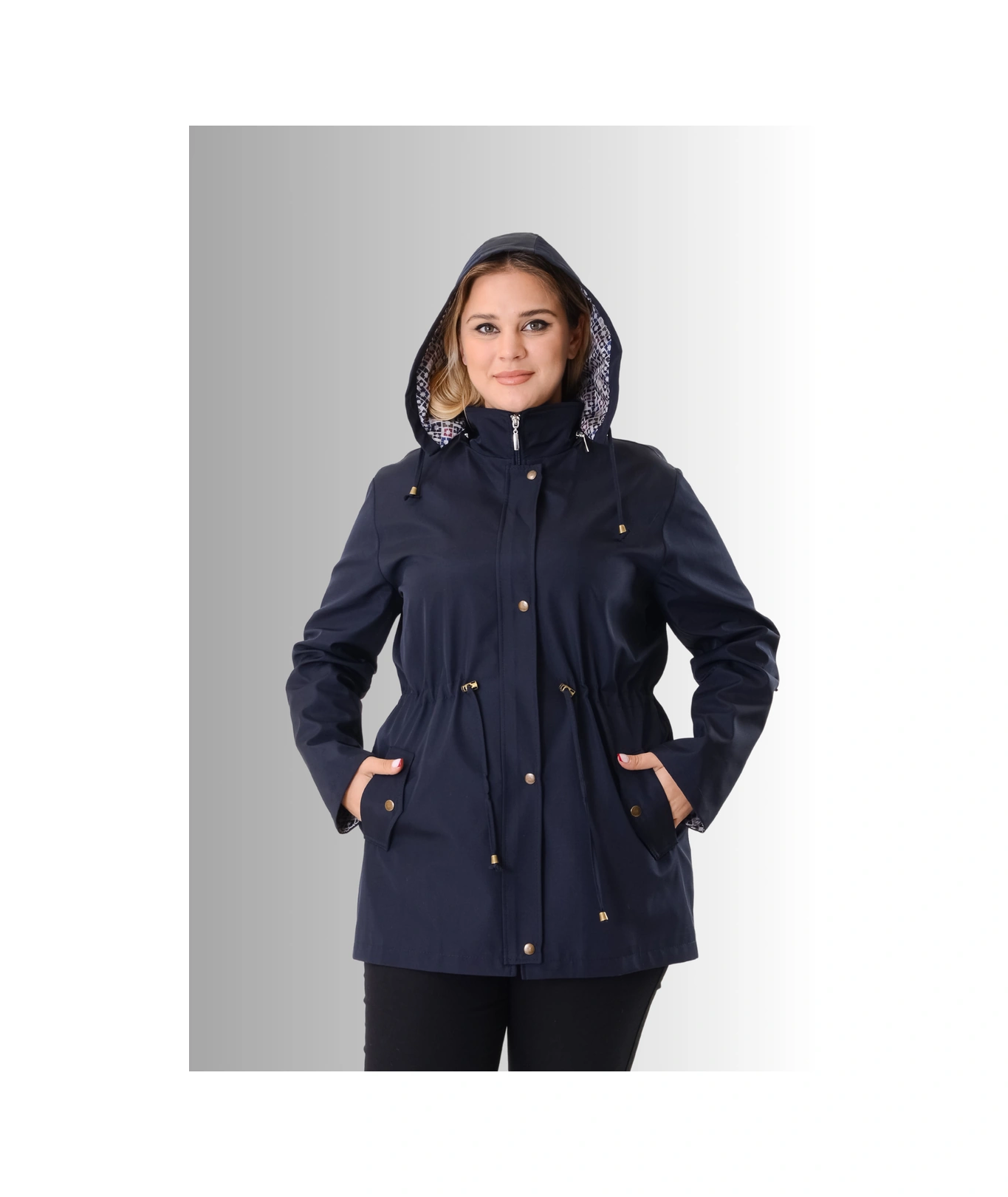 Büyük Beden Kapüşonlu Lacivert Renkli Bonding Ceket Lacivert