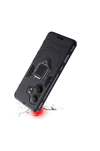 Microcase Realme Gt 6t İle Uyumlu Batman Serisi Yüzük Standlı Armor Kılıf - Siyah Al3349