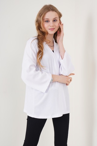 Bigdart 5862 Örme Kimono - Beyaz 001